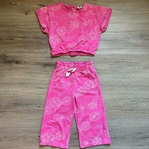 Jessica Simpson Girls Pink Floral 2-Piece Set Crop Top Pants Size 3T EUC